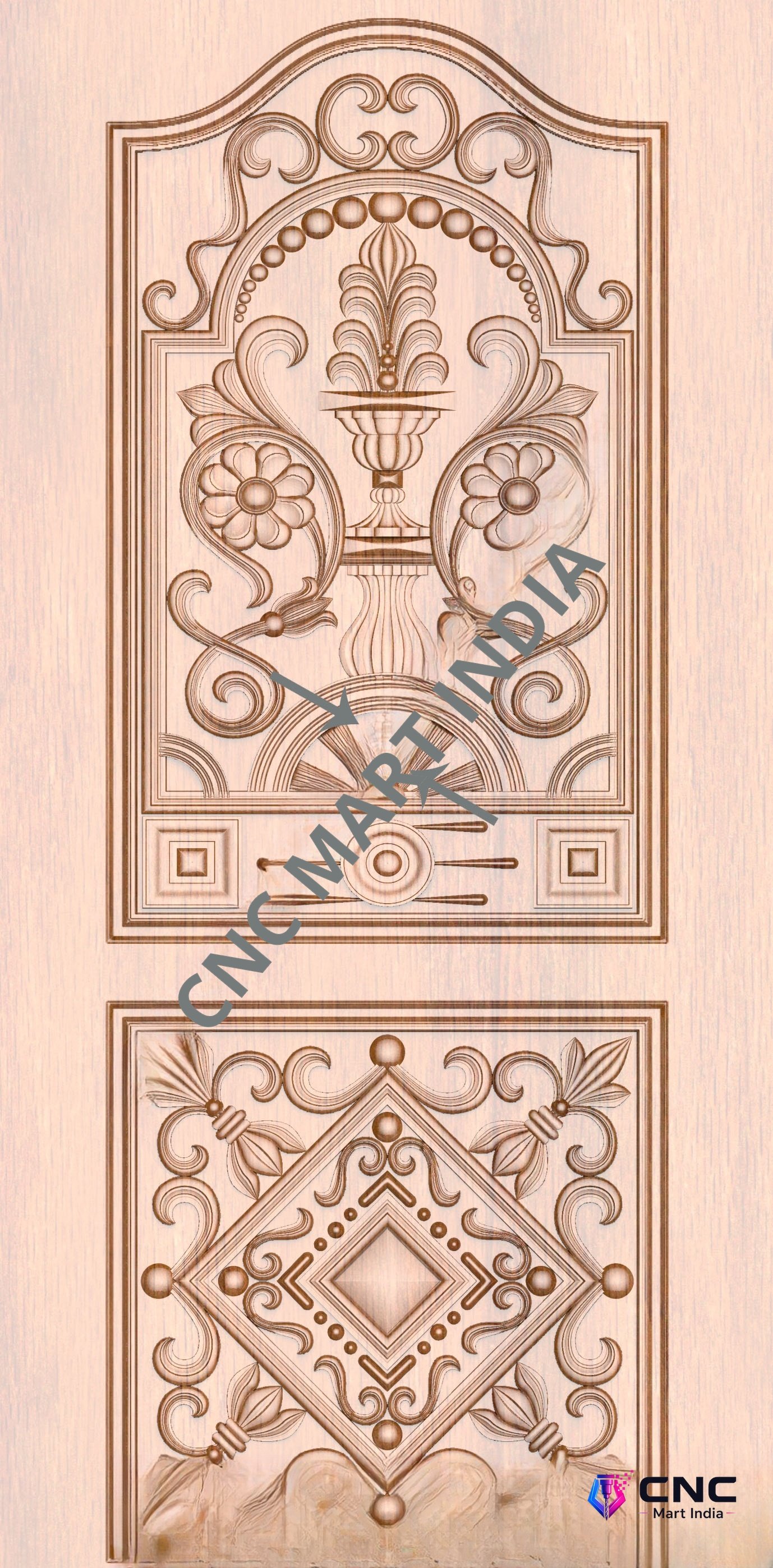 Arch - ARCH-25 Elegant Floral Vase & Geometric 3D Carved Door Design